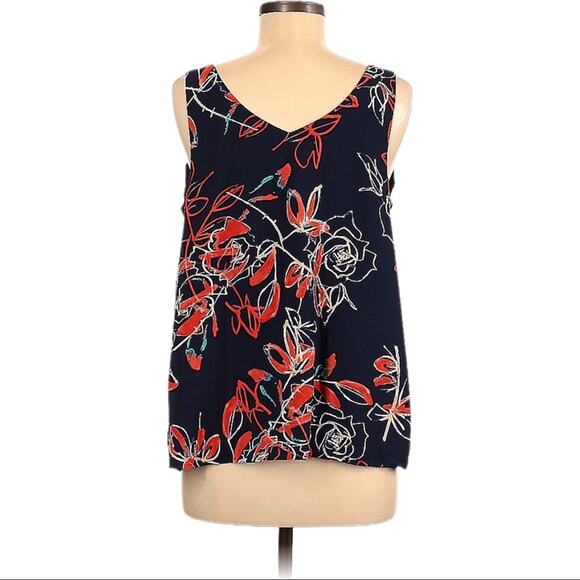 Halogen Floral Print Sleeveless Blouse Women’s Size Medium Blue Red - Picture 2 of 4